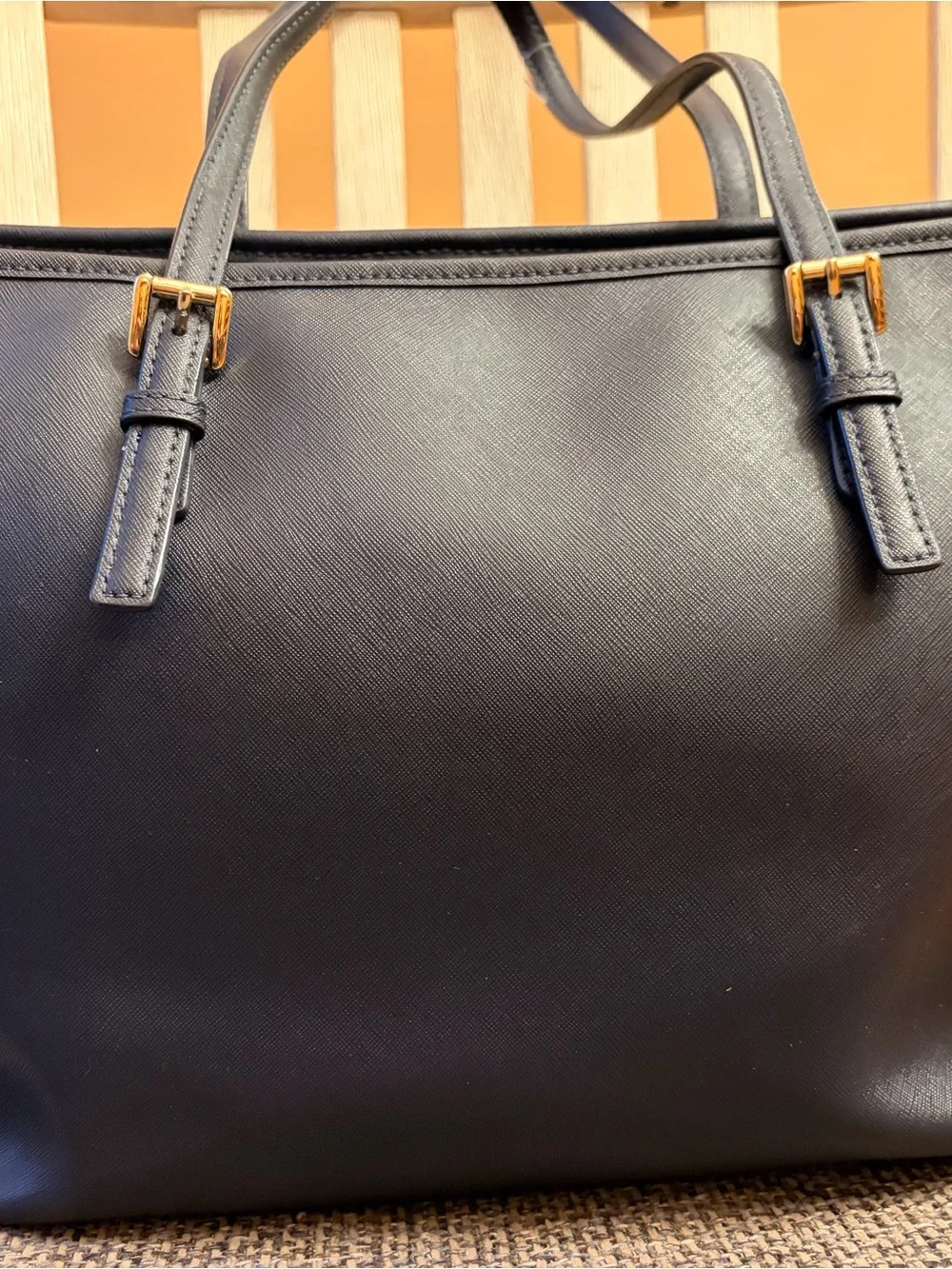 Michael Kors Navy Saffiano Leather Tote with Gold Hardware